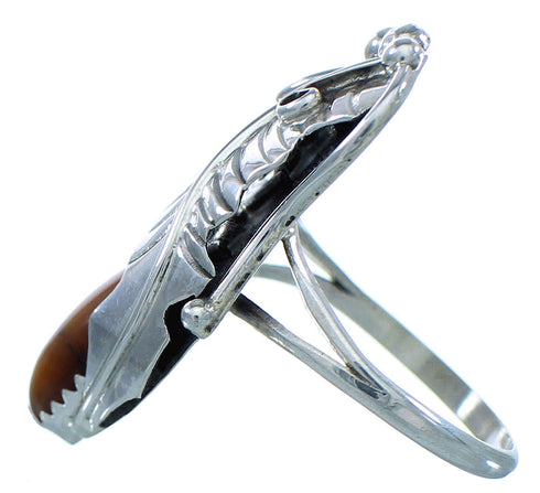 American Indian Sterling Silver Navajo Tiger Eye Leaf Ring Size 8-1/2 JX126021